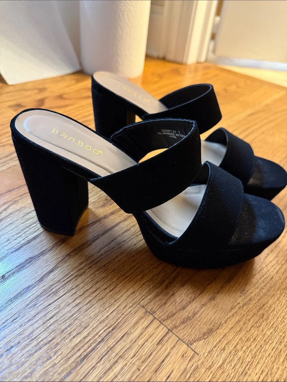 BAMBOO Black Double-Strap Platform Block Heel Sandals
